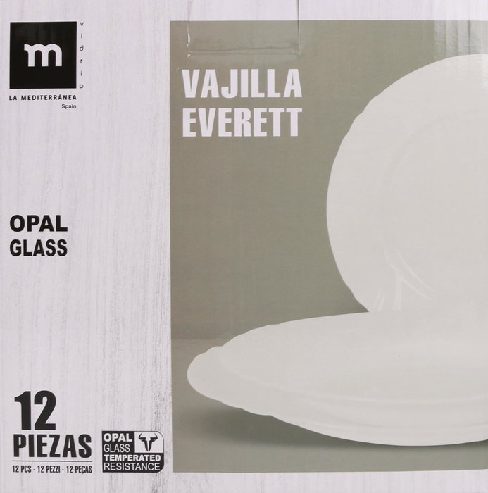 La Mediterranea Vajilla 12 Piezas Redondo Opal Everett (2 Unidades)