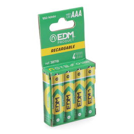 EDM Pila Recargable AAA HR03 950 mAh, Ø10.5 x 44.5 mm, 1.2V, Eco-Series, 4 Unidades