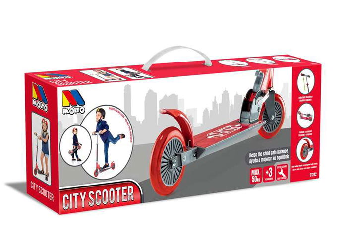 Molto Patinete 2 Ruedas Plegable Rojo, Altura Ajustable 72-77 cm, Soporta 50 kg, Edad Mínima 2 Años