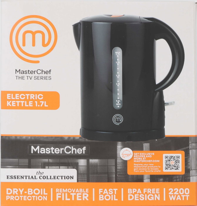 Masterchef Hervidor de Agua Eléctrico 2200W 1.7L - Rápido - Dimensiones: 21.4 cm x 13.8 cm x 23.8 cm (3 Unidades)