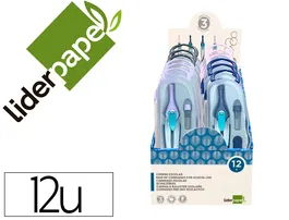 Liderpapel Compás con Bloqueo de Brazos y Adaptador Universal, Incluye Tubo de Minas y Expositor con 12 Unidades Colores Surtidos