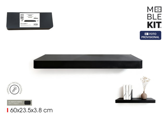 Moblekit Estante Flotante Black ISAR 60x23.5x3.8cm Moblekit Estante Flotante Black ISAR 60x23.5x3.8cm
