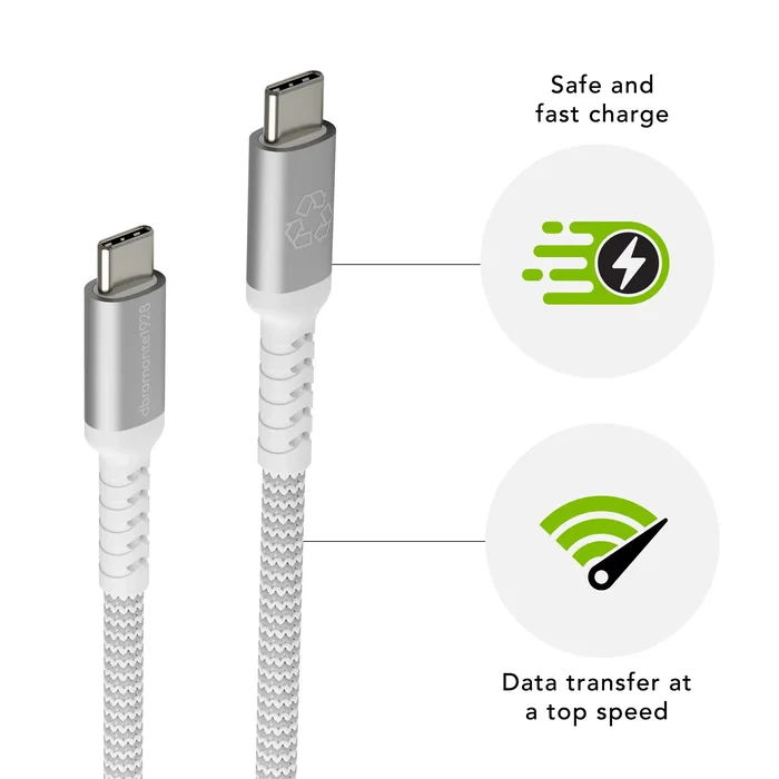 Dbramante1928 Cable Lightning a USB A 1.2m Blanco - CB12ALGR7115 - Trenzado, Plástico 100% Reciclado, 480 Mbps, Plug & Play