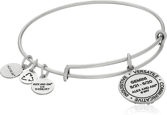 Alex And Ani Pulsera Geminis3 Plateada de 17,5 cm