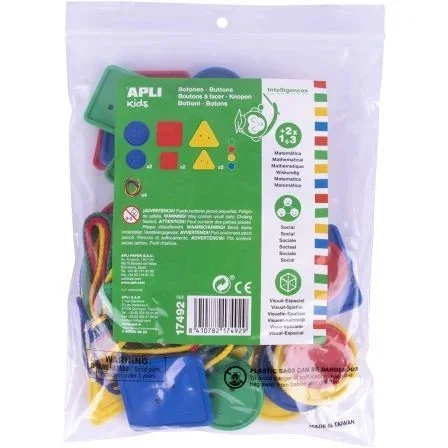 Juego de Botones Ensartables Apli Kids 17492/ 4 Cuerdas + 48 Botones/ Colores Surtidos
