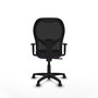 Silla de oficina Alocén con mecanismo Sincro tapizada con Tela color Morado y malla color Negro. Equipada con lumbar 1D, Brazos 1D y Ruedas de parqué