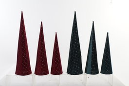 DKD Home Decor Set de 3 Conos de Franela Brillante Burdeos y Verde