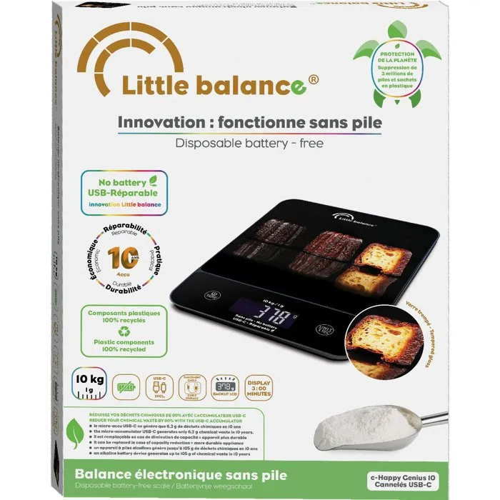 Little Balance AABAM69321 - Balanza de Cocina Happy Genius 10, USB, Sin Pilas, Estriada