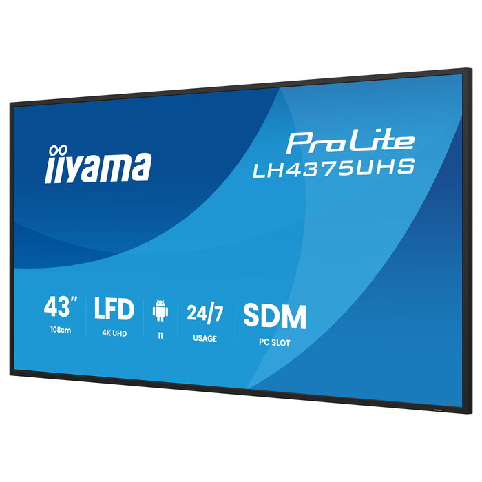 Iiyama LH4375UHS-B2AG Monitor Señalización Digital 42.5" 4K UHD Smart TV con Android 11, 3xHDMI, 3xDisplayPort, USB, Wifi y Daisy Chain (LH4375UHS-B2AG)
