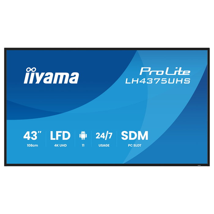 Iiyama LH4375UHS-B2AG Monitor Señalización Digital 42.5" 4K UHD Smart TV con Android 11, 3xHDMI, 3xDisplayPort, USB, Wifi y Daisy Chain (LH4375UHS-B2AG)