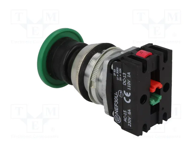 PROMET Interruptor de presión verde 30mm NC + NA PROMET Interruptor de presión verde 30mm NC + NA