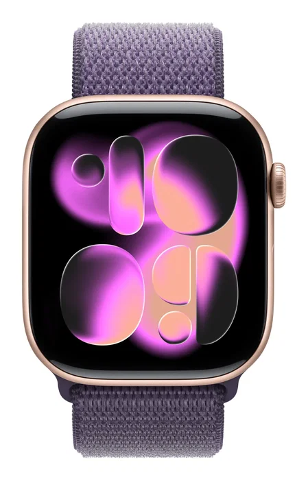 Apple Banda Loop Deportiva MFFK4ZM/A - Nylon Morada Niebla para Apple Watch Series 10, 9, 8, SE, 3 (46mm 44/45/46/49mm) Compatible con Hermès, Ajustable 145-220mm, Reciclada