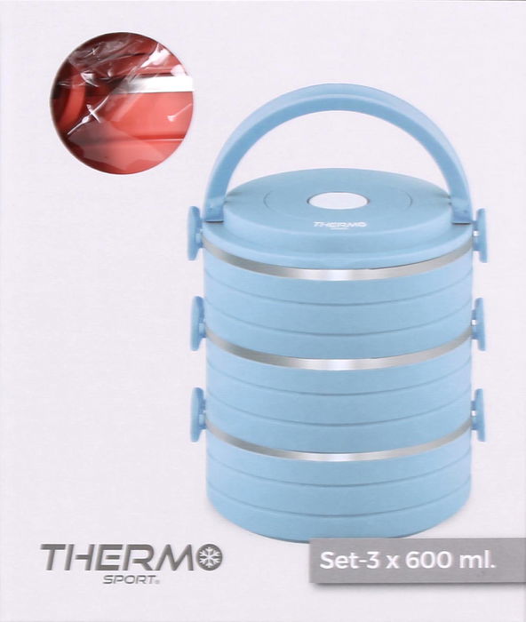 Thermosport Fiambrera Plástico Acero 0.6L - Dimensiones: 15.6 cm Ancho x 18 cm Alto x 15.3 cm Largo (6 Unidades)