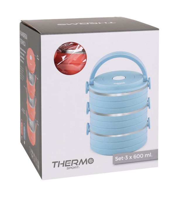 Thermosport Fiambrera Plástico Acero 0.6L - Dimensiones: 15.6 cm Ancho x 18 cm Alto x 15.3 cm Largo (6 Unidades)