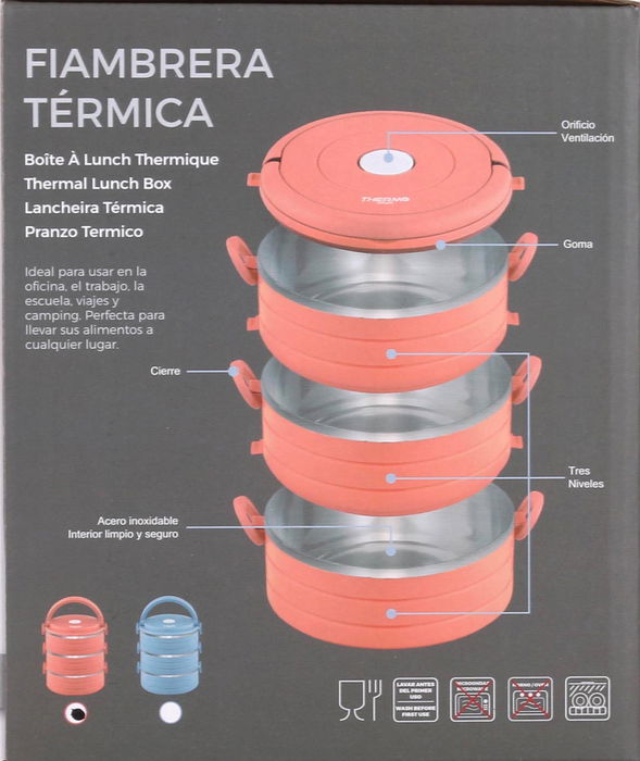 Thermosport Fiambrera Plástico Acero 0.6L - Dimensiones: 15.6 cm Ancho x 18 cm Alto x 15.3 cm Largo (6 Unidades)