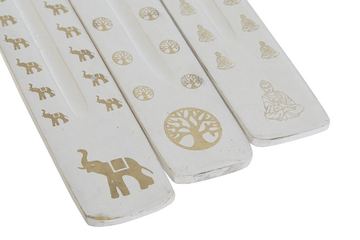 DKD Home Decor Soporte Incienso Indio Decorativo, para Varillas de Incienso, Blanco y Dorado, 4x1x25 cm, Pack 24 Unidades Surtidas