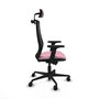 Silla de oficina Mardos con mecanismo Sincro/Traslack tapizada con Tela color Rosa y malla color Negro. Equipada con lumbar 1D, Brazos 2D, Cabecero 2D y Ruedas 65mm nailon