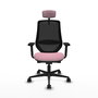 Silla de oficina Mardos con mecanismo Sincro/Traslack tapizada con Tela color Rosa y malla color Negro. Equipada con lumbar 1D, Brazos 2D, Cabecero 2D y Ruedas 65mm nailon