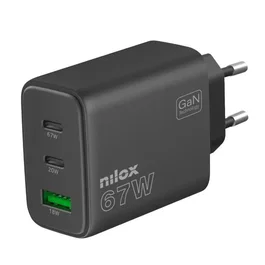 Nilox Cargador Universal GaN 67W con 3 Puertos y Cable USB-C a USB-C de 2m