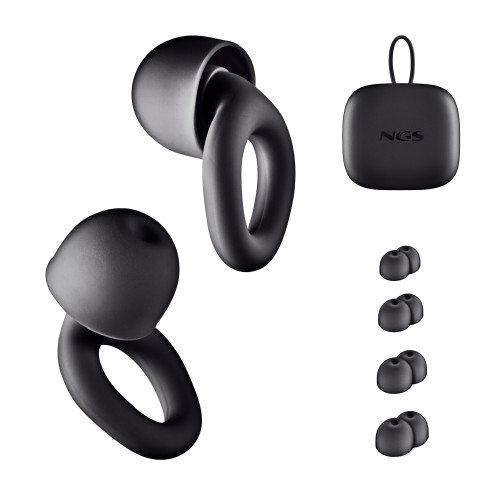 NGS NOON BLACK Tapones de silicona para oídos con cancelación de ruido, Negros
