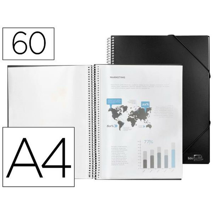 Liderpapel Carpeta escaparate con espiral 60 fundas DIN A4 negro Liderpapel Carpeta escaparate con espiral 60 fundas DIN A4 negro