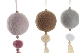 DKD Home Decor Decoracion Colgante Navidad Fantasia Marron Gris Rosa Poliester (12 Unidades) 8 x 22 x 8 cm