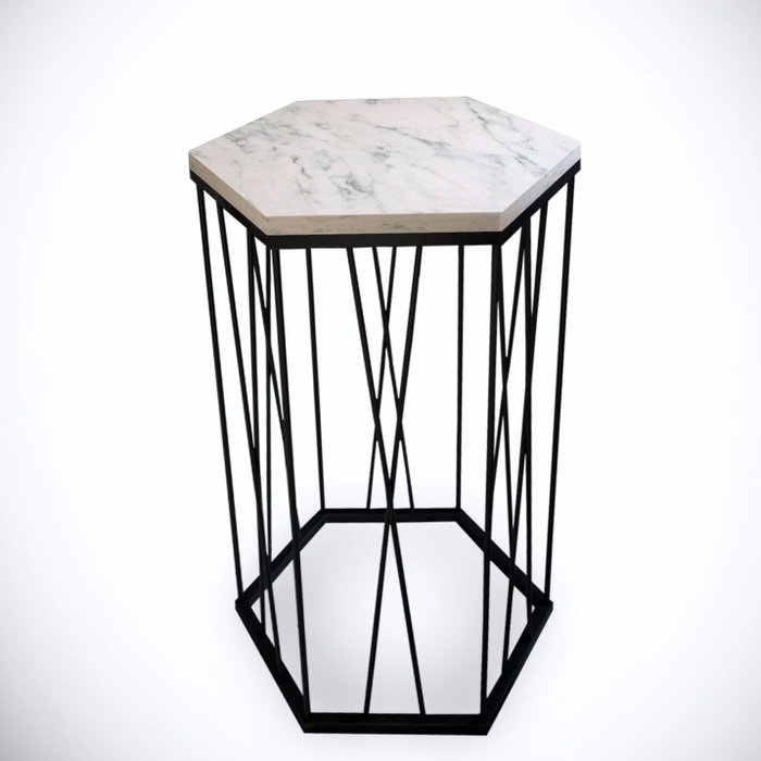 Hanah Home Mesa Auxiliar Marmo Blanco y Negro 40x62x35cm Hanah Home Mesa Auxiliar Marmo Blanco y Negro 40x62x35cm
