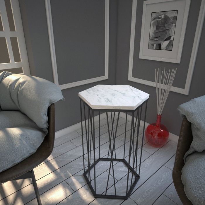 Hanah Home Mesa Auxiliar Marmo Blanco y Negro 40x62x35cm Hanah Home Mesa Auxiliar Marmo Blanco y Negro 40x62x35cm