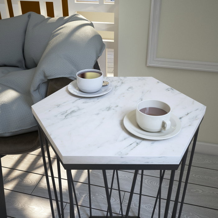 Hanah Home Mesa Auxiliar Marmo Blanco y Negro 40x62x35cm Hanah Home Mesa Auxiliar Marmo Blanco y Negro 40x62x35cm