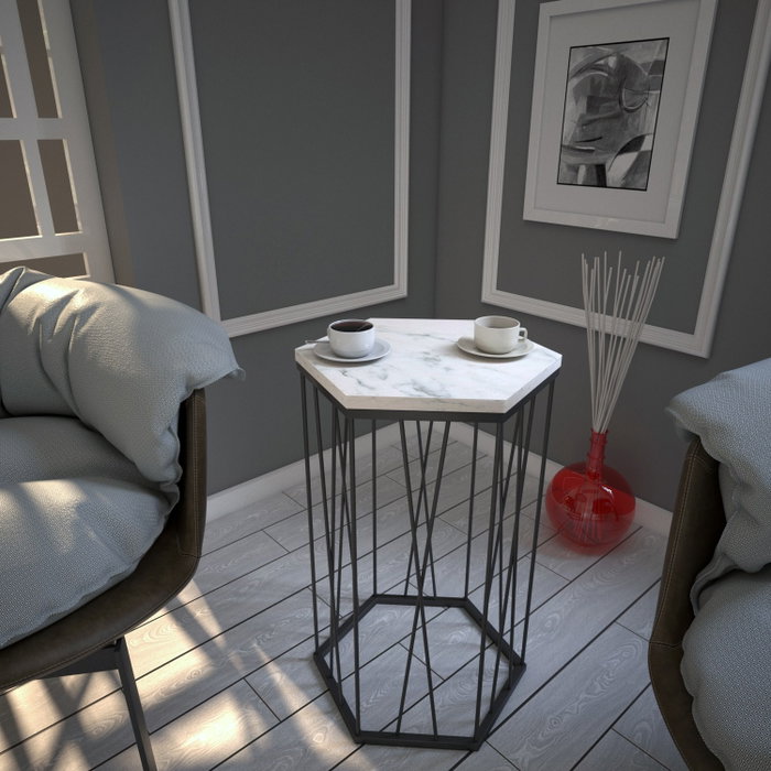 Hanah Home Mesa Auxiliar Marmo Blanco y Negro 40x62x35cm Hanah Home Mesa Auxiliar Marmo Blanco y Negro 40x62x35cm
