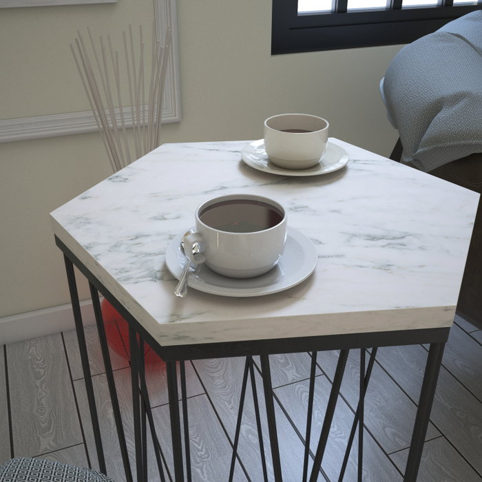 Hanah Home Mesa Auxiliar Marmo Blanco y Negro 40x62x35cm Hanah Home Mesa Auxiliar Marmo Blanco y Negro 40x62x35cm