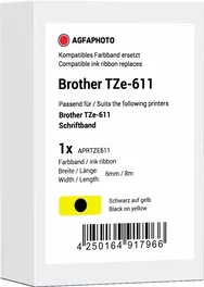 Agfa Photo Cinta para rotuladora Negro sobre amarillo compatible con Brother TZe-611 APRTZE611