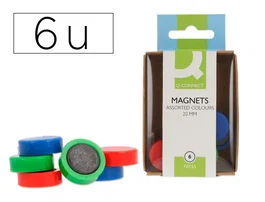 Q-Connect Imanes para sujeción de 20 mm colores surtidos, caja de 6 unidades