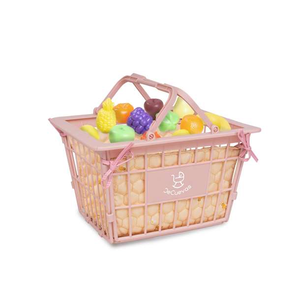 Decuevas Carro Compra Honey Portabebe con Set de 12 Frutas para Muñecas de hasta 50 cm - 30x50x62 cm - Juguete Infantil