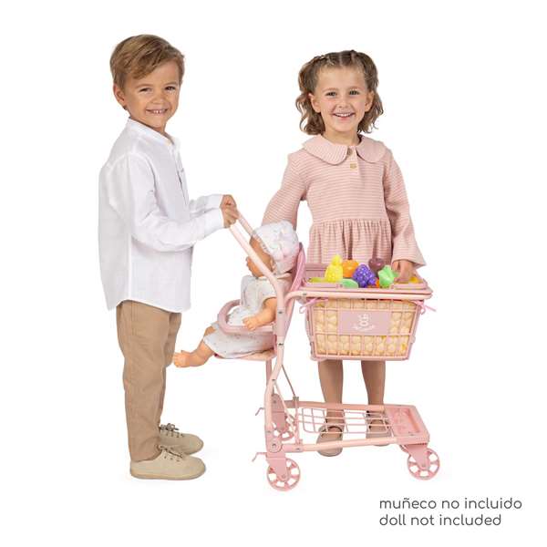Decuevas Carro Compra Honey Portabebe con Set de 12 Frutas para Muñecas de hasta 50 cm - 30x50x62 cm - Juguete Infantil