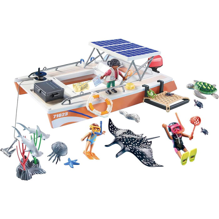 Playmobil Wiltopia Plataforma Análisis Del Arrecife 71623 - Juguete Sostenible con Catamarán +4 Años