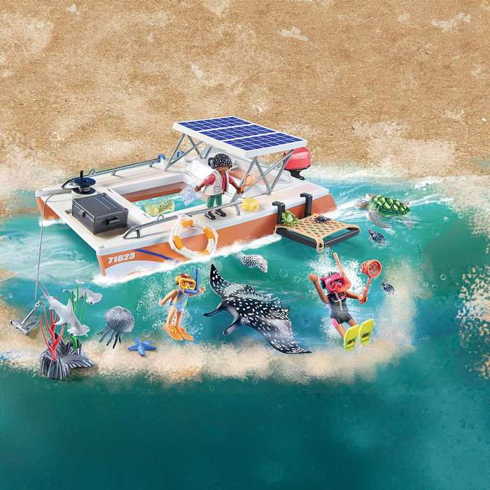 Playmobil Wiltopia Plataforma Análisis Del Arrecife 71623 - Juguete Sostenible con Catamarán +4 Años