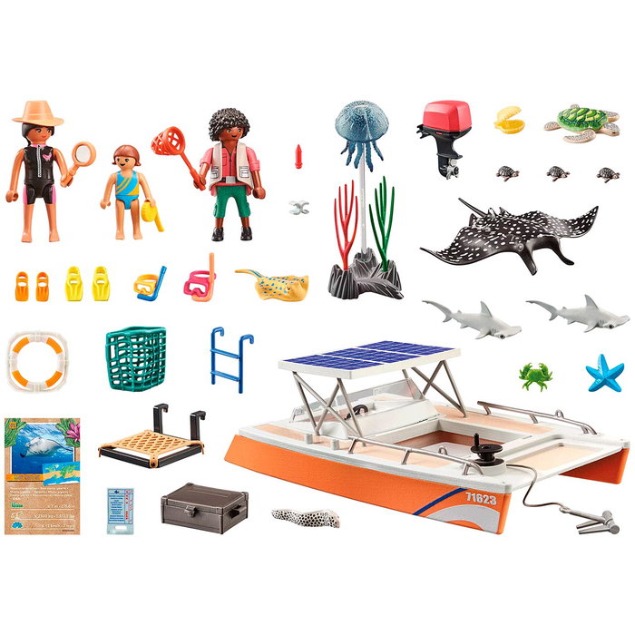 Playmobil Wiltopia Plataforma Análisis Del Arrecife 71623 - Juguete Sostenible con Catamarán +4 Años