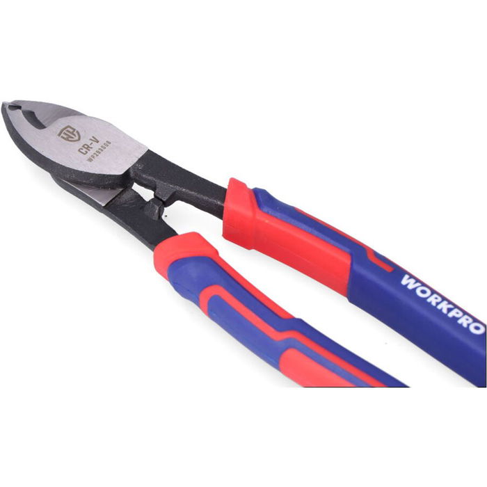 Workpro - Alicates Cortacable de Precisión, 210 mm, Para Cables de Cobre y Aluminio, Mango Revestido de 3 Materiales, Acero Cr-V, Color Azul y Rojo