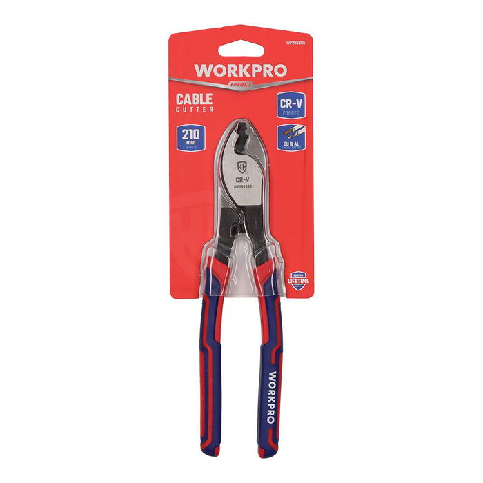 Workpro - Alicates Cortacable de Precisión, 210 mm, Para Cables de Cobre y Aluminio, Mango Revestido de 3 Materiales, Acero Cr-V, Color Azul y Rojo
