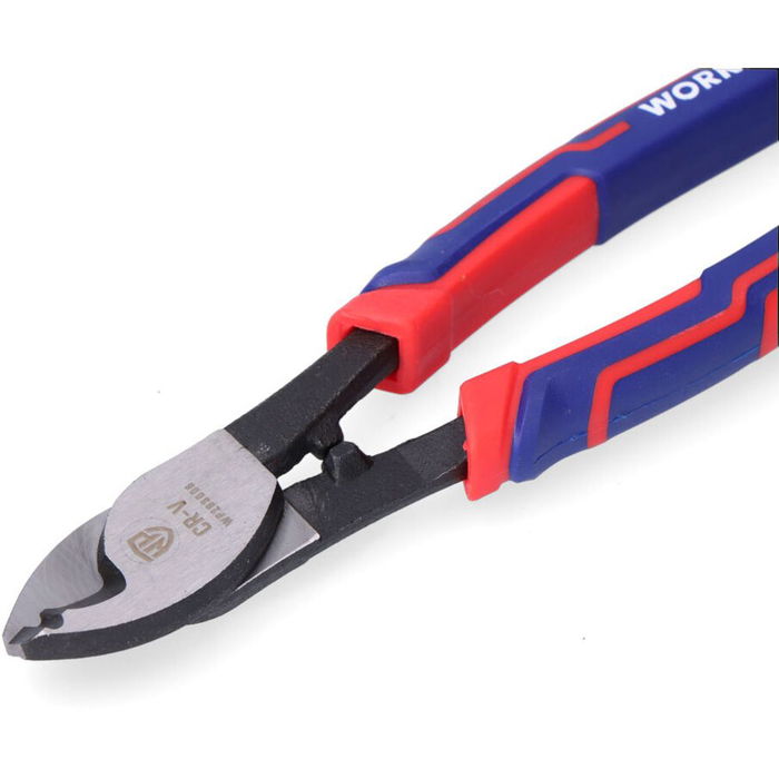 Workpro - Alicates Cortacable de Precisión, 210 mm, Para Cables de Cobre y Aluminio, Mango Revestido de 3 Materiales, Acero Cr-V, Color Azul y Rojo