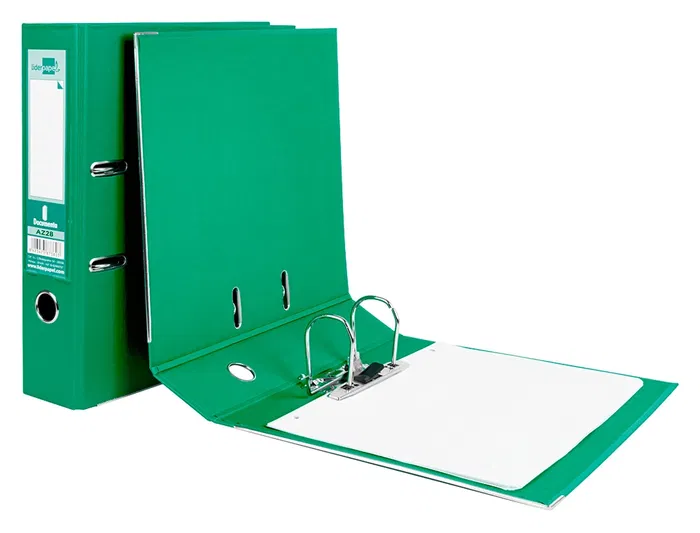Liderpapel Documenta Archivador de Palanca A4 Verde con Rado y Compresor Metálico Lomo 75mm