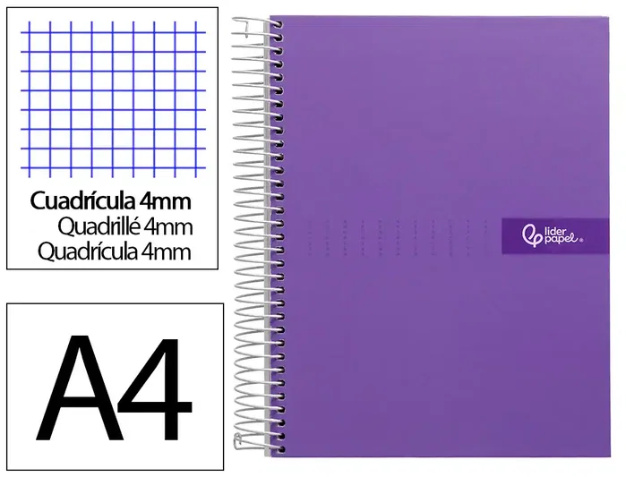 Liderpapel Cuaderno Espiral Crafty A4 80 Hojas 90g Cuadro 4mm Violeta Liderpapel Cuaderno Espiral Crafty A4 80 Hojas 90g Cuadro 4mm Violeta