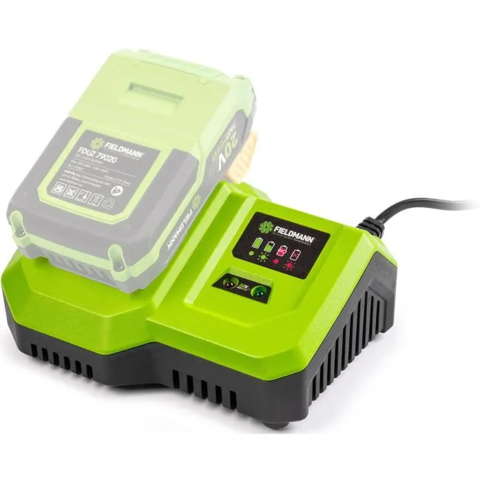 Fieldmann Cargador Rápido FIE8590669362721 para Batería de 20V - Carga 2Ah en 30 min - Compatible con 2Ah, 4Ah, 8Ah