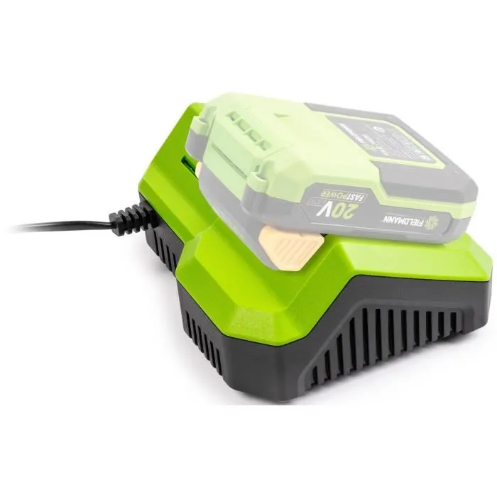 Fieldmann Cargador Rápido FIE8590669362721 para Batería de 20V - Carga 2Ah en 30 min - Compatible con 2Ah, 4Ah, 8Ah