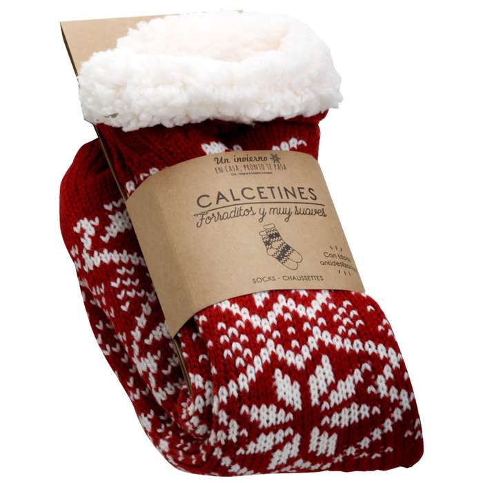 Sensly Par Calcetines Talla 36-41 Rojos Cálidos Interior Sherpa Antideslizantes