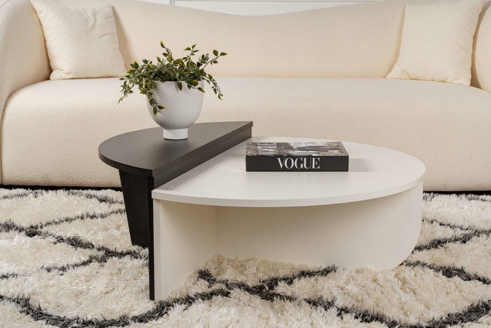 Nordure Mesa de Centro Madera Blanca y Madera Negra