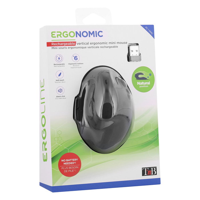 TNB ERGO LINE Minirratón inalámbrico ergonómico vertical recargable - negro TNB ERGO LINE Minirratón inalámbrico ergonómico vertical recargable - negro