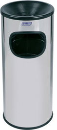 PROBBAX - AT-2030-MSSTL - Papelera de interior con cenicero 30 L - 25 cm Ø x 65 cm de alto - Acero brillante