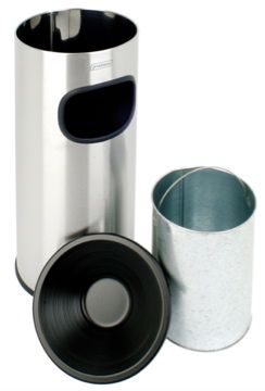 PROBBAX - AT-2030-MSSTL - Papelera de interior con cenicero 30 L - 25 cm Ø x 65 cm de alto - Acero brillante
